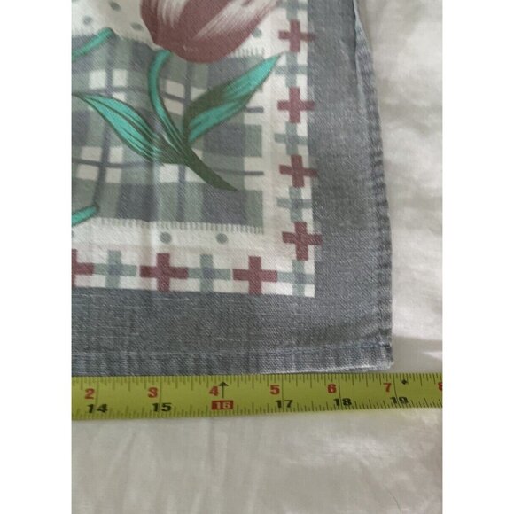 Vintage Woven Cotton Screen Print TULIPS 1960s Kitchen Tea Towel Gray Green Wine - Picture 6 of 7